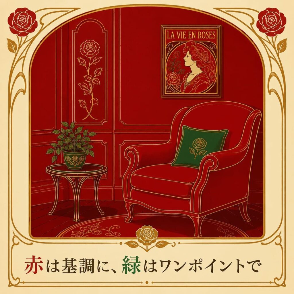 色彩心理 赤と緑の補色バランスを示す