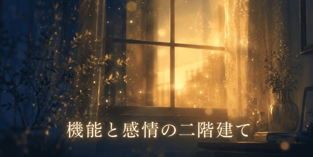 デザイン入門 窓から差し込む金色の光と青い夕景のイラスト