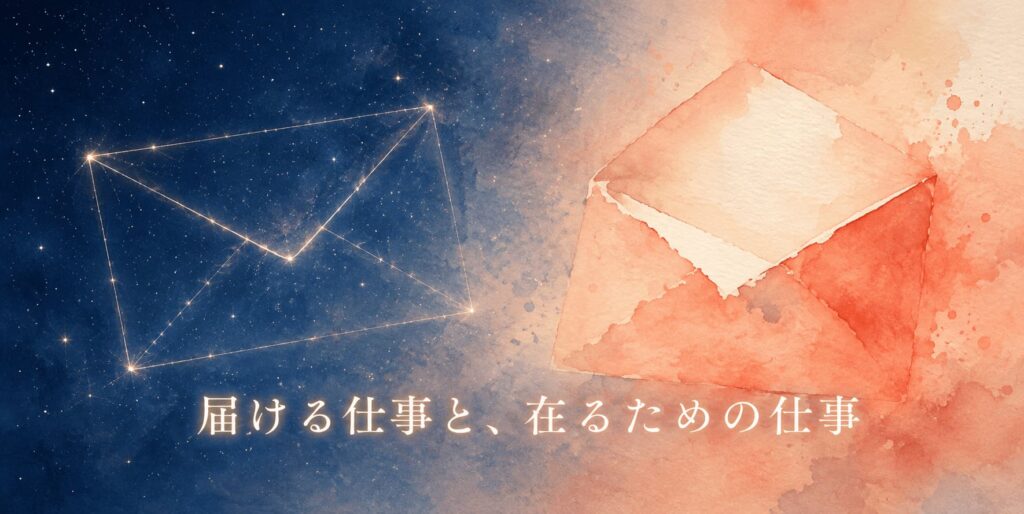 デザインとアート 星空と水彩、2つの封筒のイラスト