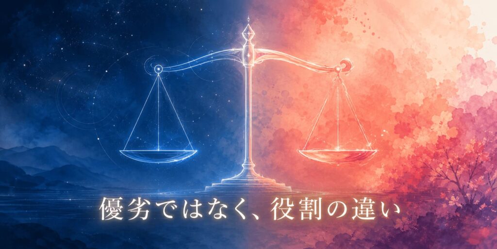 デザインとアート 光の線と水彩の筆致で釣り合う天秤のイラスト
